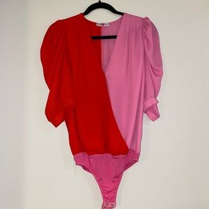 Buddy love bodysuit. Size S. Pink and red w puff sleeve